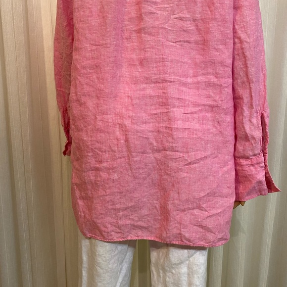 Lilly Pulitzer Linen Deanna Popover Blouse Pink Sunset Hi-Low Shirt Tail Size 12 - Picture 11 of 15